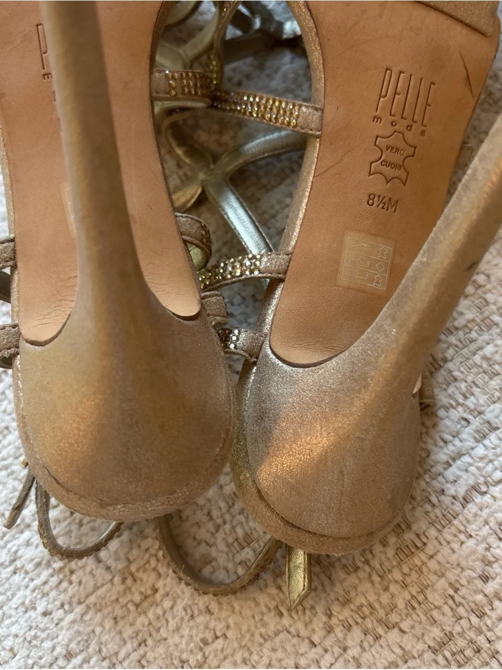 Pella Mode Gold Crystal-Strap Stiletto Sandals